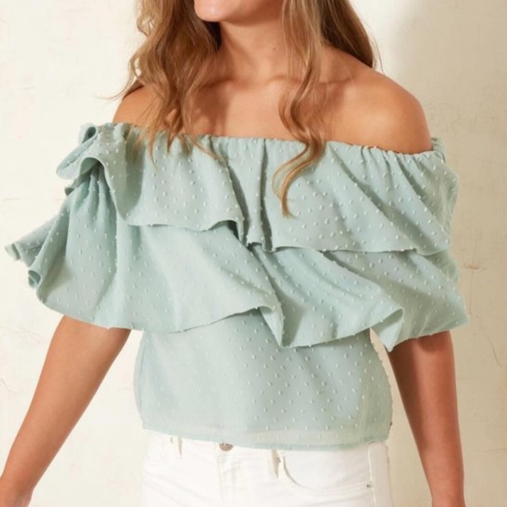NEW! WAYF Mint Off the Shoulder Top (size M)